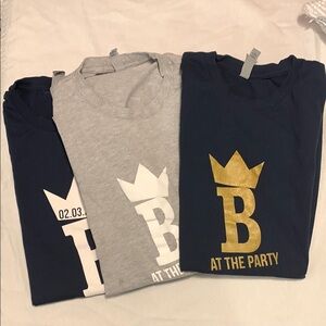 Lot of 3 Crowned B At The Party T-Shirts - Navy, Gray, Black